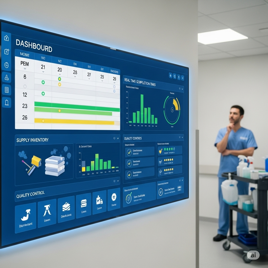 MediCrews comprehensive hospital dashboard showing real-time metrics and task management
